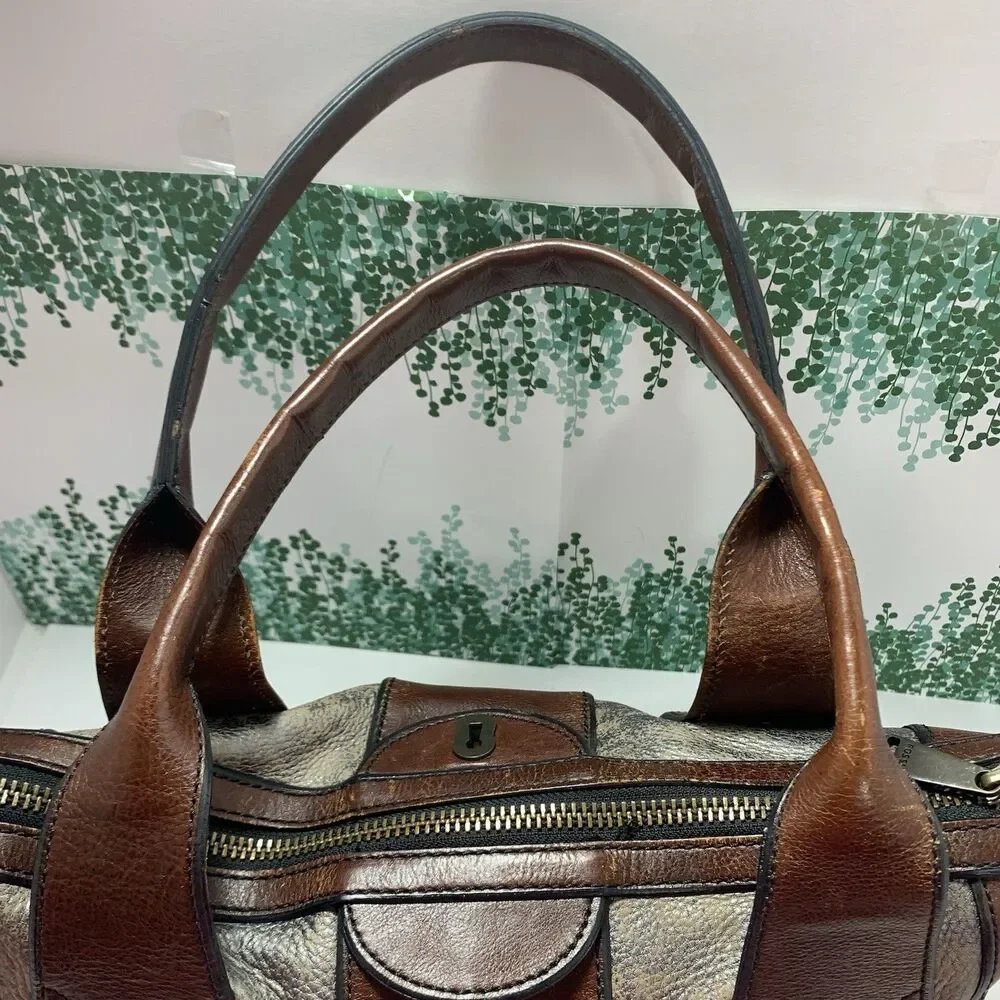 Fossil Reissue Weekender Distressed Leather Pebble Satchel Purse Womens